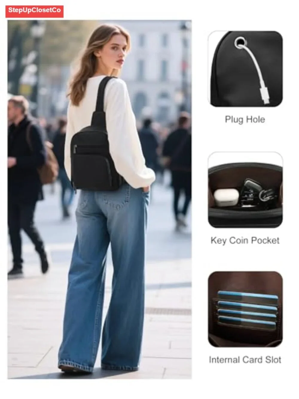 Designer PU Leather Sling Bag Crossbody Purse with Adjustable Strap
